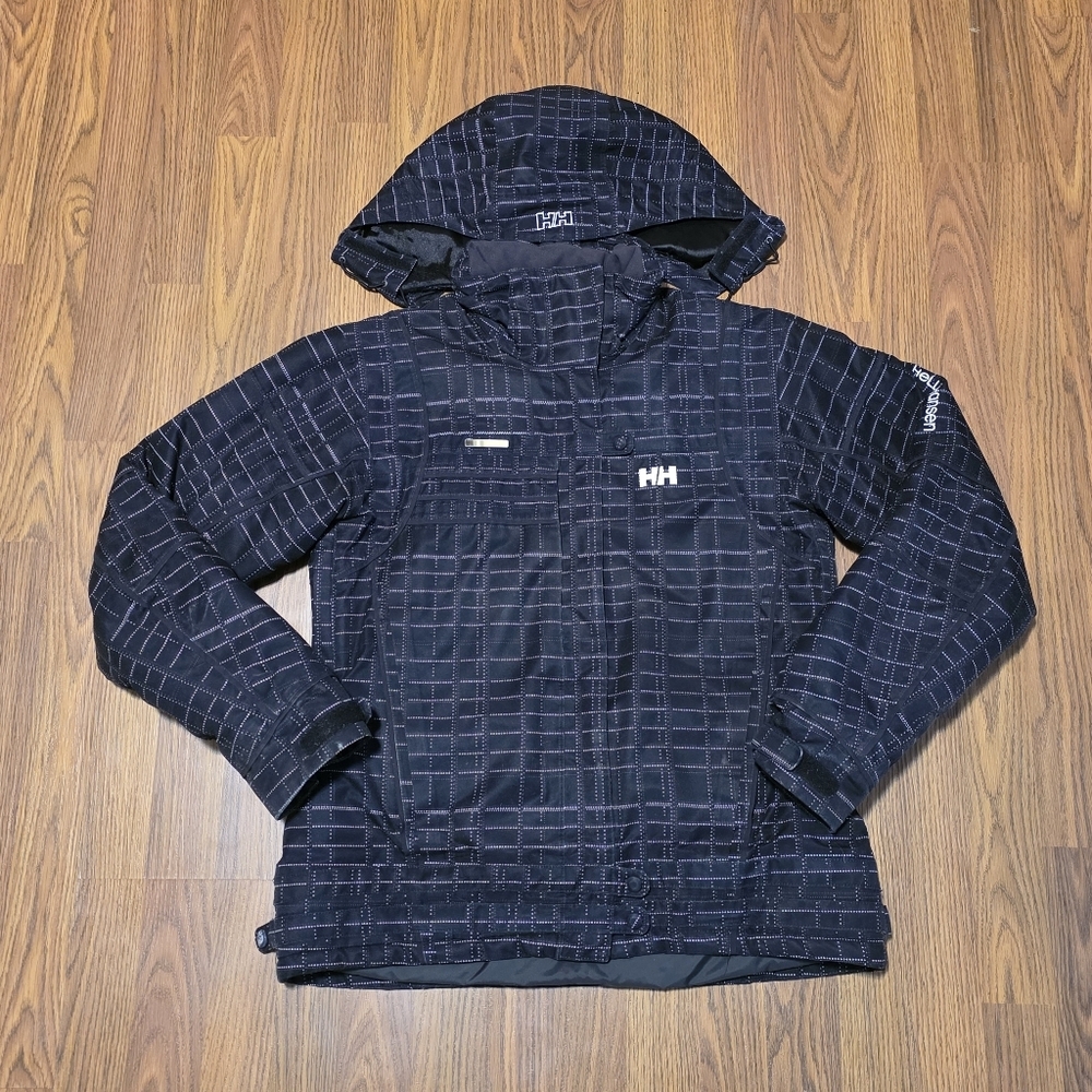 Helly Hansen Women's Savoy Ski Jacket Black Grid Check Pattern Large YKK Zip D19